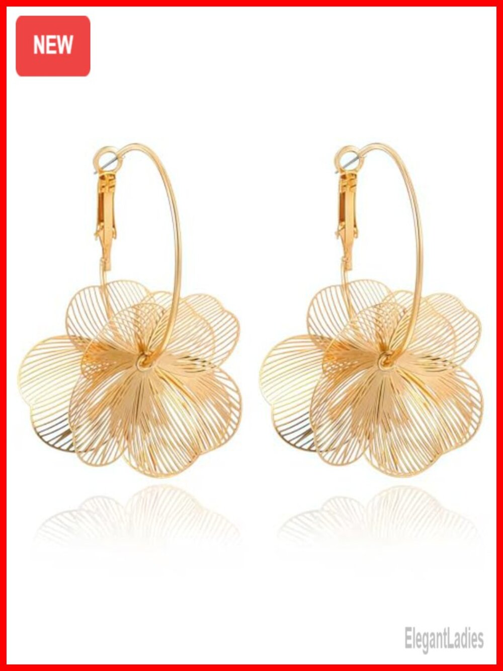 Gold Brass Flower Dangle Earrings for Women Lightweight Hypoallergenic